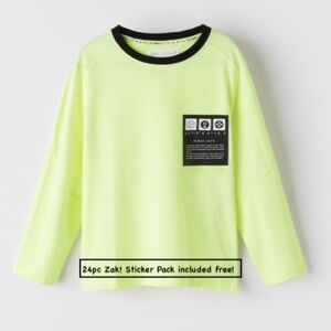NWT KIDS ZARA LIME GREEN SPORTY TEE SHIRT + BONUS ZAK STICKER PACK